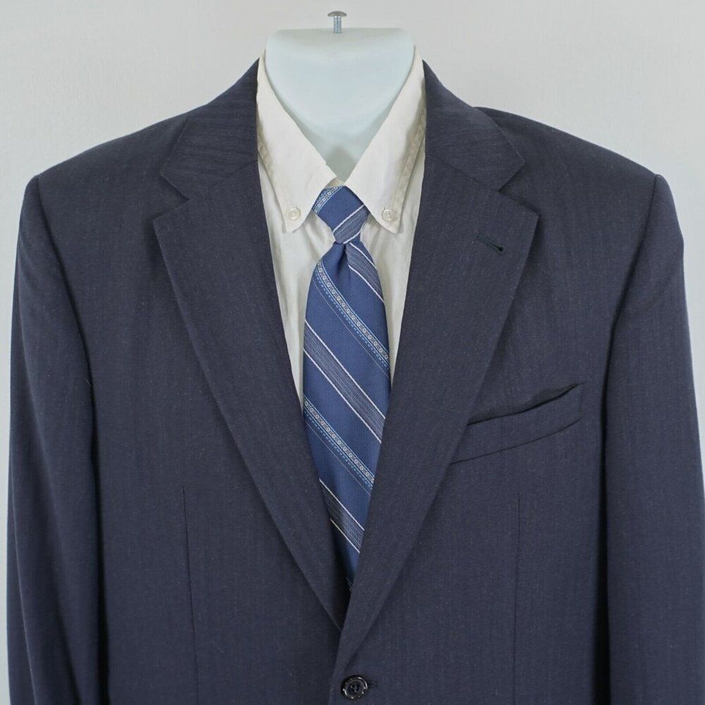 Jos A Bank Tailored Fit Signature Wool Blue Herringbone 42R Blazer / Suit Jacket